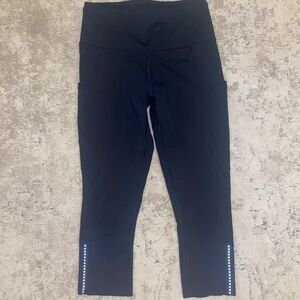 Black Cropped Leggings with Reflective Detail